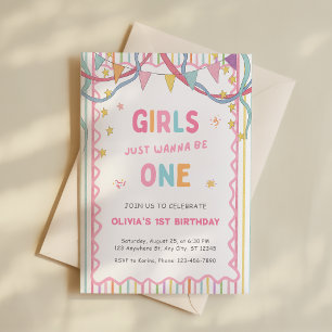Girls Just Wanna Be One 1st Birthday Invitation