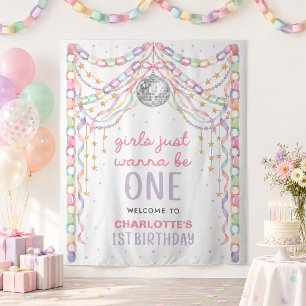 Girls Just Wanna Be One 1st Birthday Party Welcome Tapestry