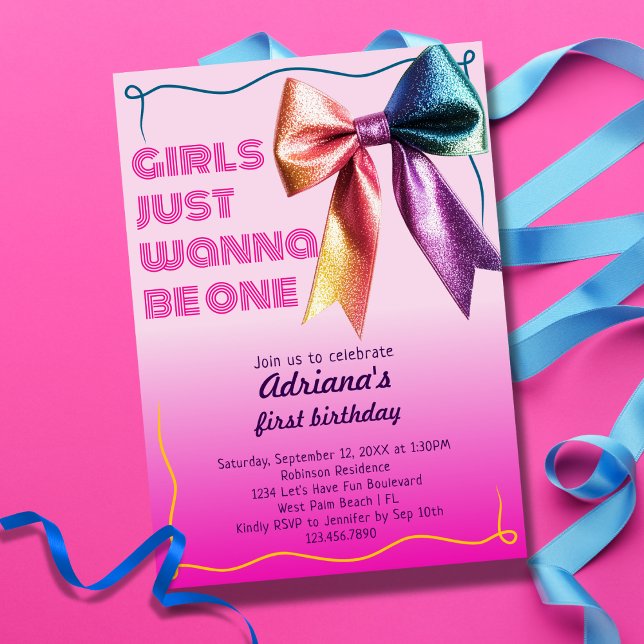 Girls Just Wanna Be One 80s 90s 1st Birthday Party Invitation (Creator Uploaded)