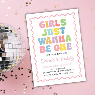 Girls Just Wanna Be One Colorful Birthday Invitation