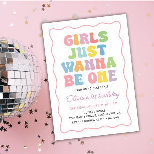 Girls Just Wanna Be One Colorful Birthday Invitation