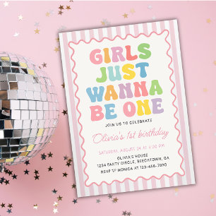 Girls Just Wanna Be One Colourful Birthday Invitation