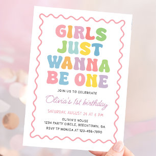 Girls Just Wanna Be One Colourful Birthday Invitation
