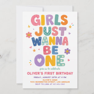 Girls Just Wanna Be One Colourful Birthday Invitation