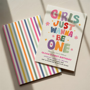 Girls Just Wanna Be One: Colourful Stripes Birthda Invitation