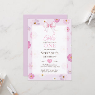 Girls Just Wanna Be One Floral Fancy One Birthday Invitation