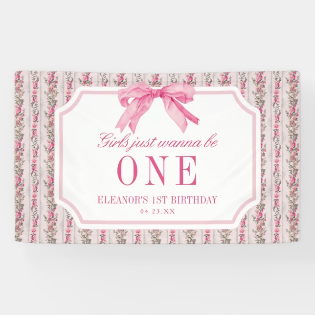Girls Just Wanna Be One Girl 1st Birthday Party Banner (Horizontal)