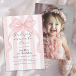 Girls Just Wanna Be One Photo 1st Birthday Invitation<br><div class="desc">Celebrate your little girl's milestone in sweet style with our adorable “Girls Just Wanna Be One” first birthday with photo invitation! This charming invite features a soft pink colour palette and a cute, girly bow graphic and a popular awning stripes background in pastel pink and white, setting the tone for...</div>