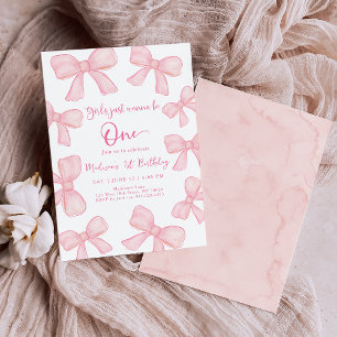 Girls Just Wanna Be One Pink Bow 1st Birthday Invitation