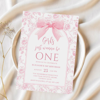 Girls Just Wanna Be One Pink Bow 1st Birthday Invitation