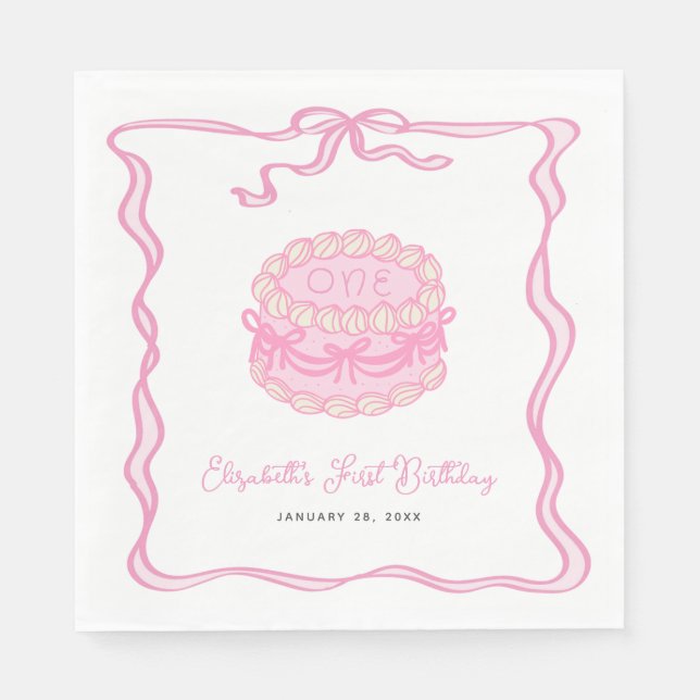 Girls Just Wanna Be One Pink Bow 1st Birthday Napkin (Front)