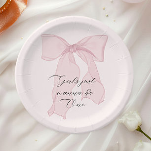 Girls Just Wanna Be One Pink Bow 1st Birthday Paper Plate