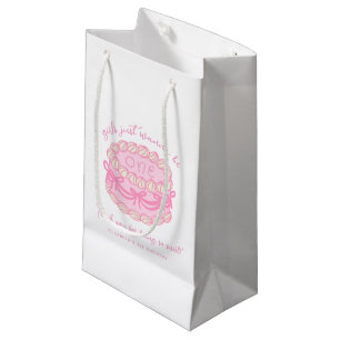 Girls Just Wanna Be One Pink Bow 1st Birthday Small Gift Bag
