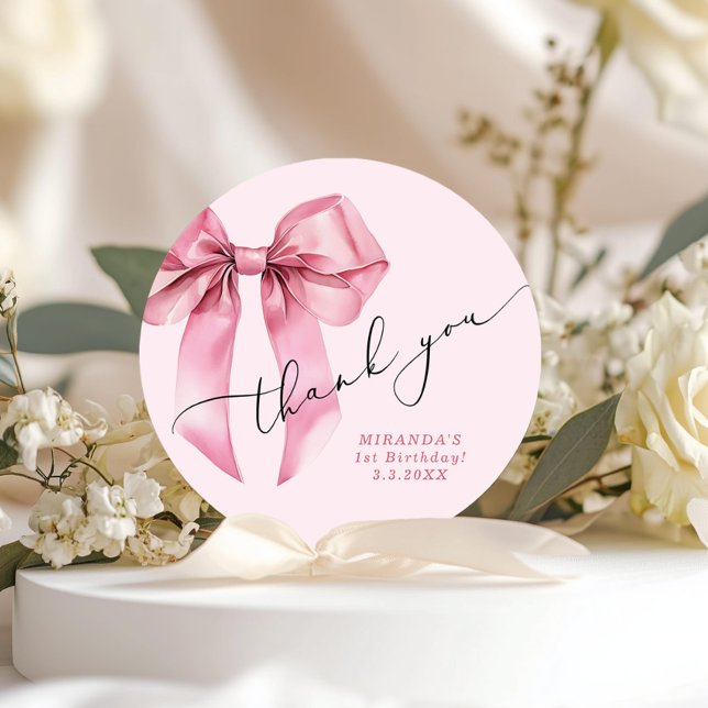 Girls just wanna be One Pink Bow Thank you Classic Round Sticker (Creator Uploaded)