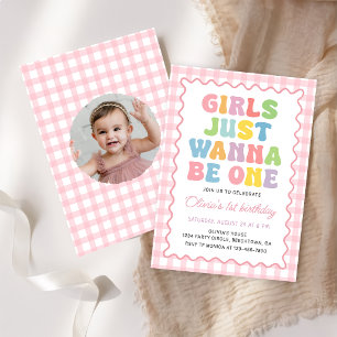 Girls Just Wanna Be One Pink Colourful Birthday Invitation