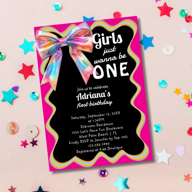 Girls Just Wanna Be One Retro 1st Birthday Party Invitation (Creator Uploaded)