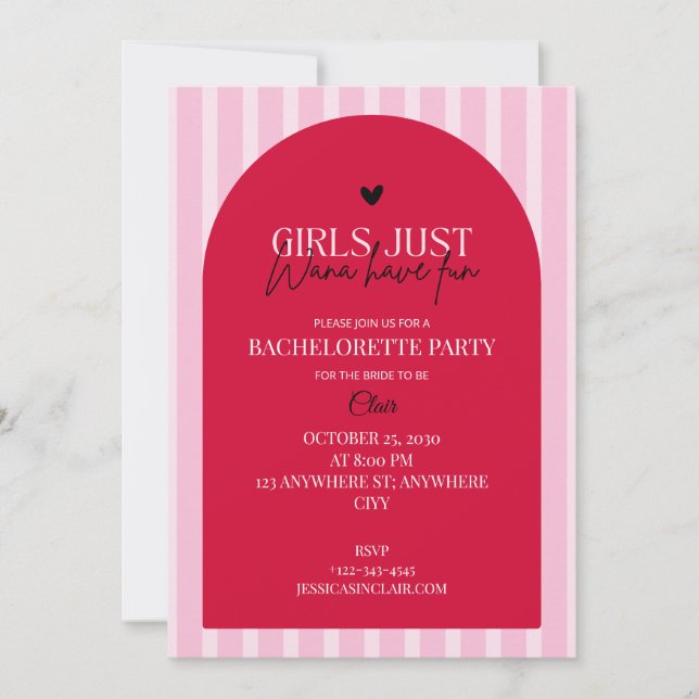 Girls Just Wanna Have Fun Pink Bachelorette Party Invitation (Front)