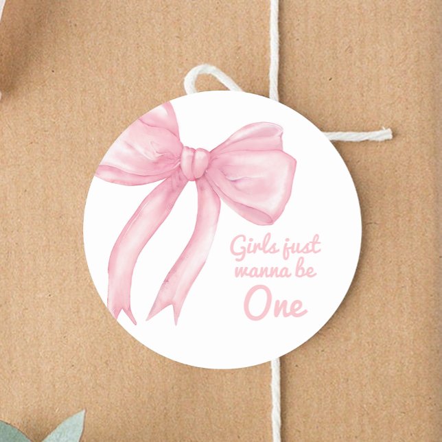 Girls Just Wanne Be One Pink Bow Coquette Birthday Classic Round Sticker (Creator Uploaded)