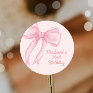 Girls Just Wanne Be One Pink Bow Coquette Birthday Classic Round Sticker
