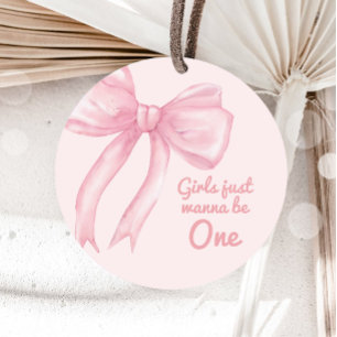 Girls Just Wanne Be One Pink Bow Coquette Birthday Classic Round Sticker