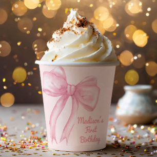 Girls Just Wanne Be One Pink Bow Coquette Birthday Paper Cups
