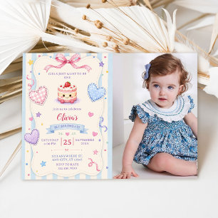 Girls Just Want to Be One Cake Birthday Photo Invitation