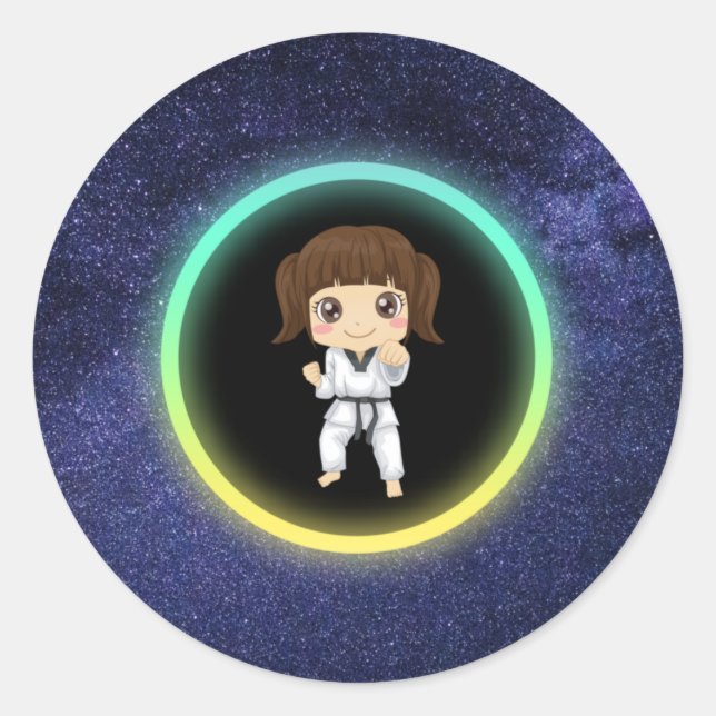 Girls Karate Galaxy  Classic Round Sticker (Front)