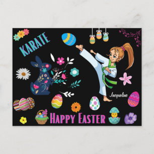 Girls Karate Happy Easter Decorative Postcard