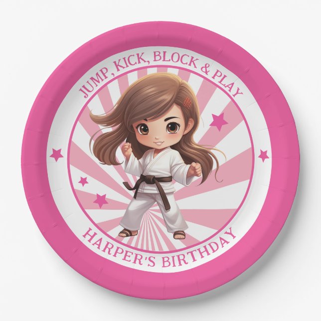 Girl's Karate Martial Arts Birthday Party Paper Plate (Front)