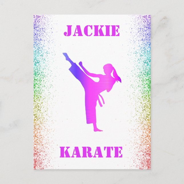 Girls Karate Rainbow Speckles  Postcard (Front)