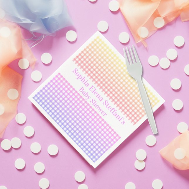 Girls Kids Birthday Baby Shower Pastel Gingham Napkin (Creator Uploaded)
