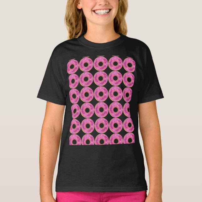 Girls Kids Funny Pink Doughnuts T-shirts (Front)