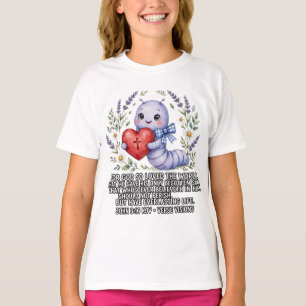 Girls-KJV Bible-John 3:16 Lavender Worm T-Shirt