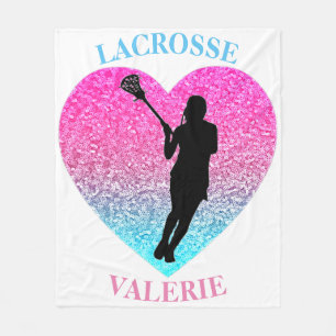 Girls Lacrosse Fleece Blanket with Her Name 
