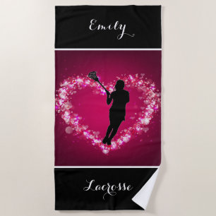 Girls Lacrosse Floating Hearts   Beach Towel
