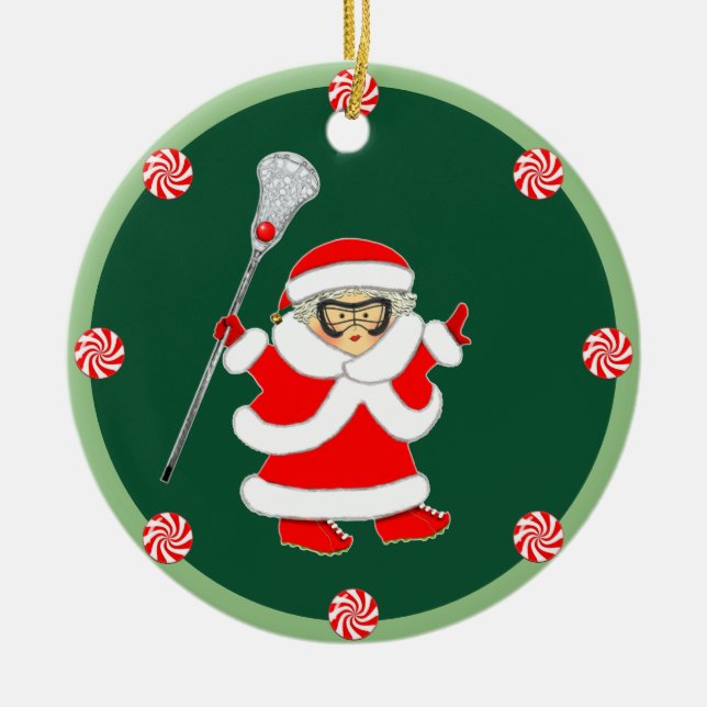 Girls Lacrosse Holiday Gift Ceramic Tree Decoration (Front)