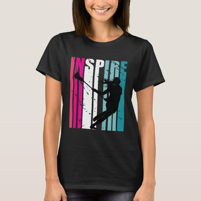 Girls Lacrosse Inspire Coach Retro Sticks Colourfu T-Shirt (Front)