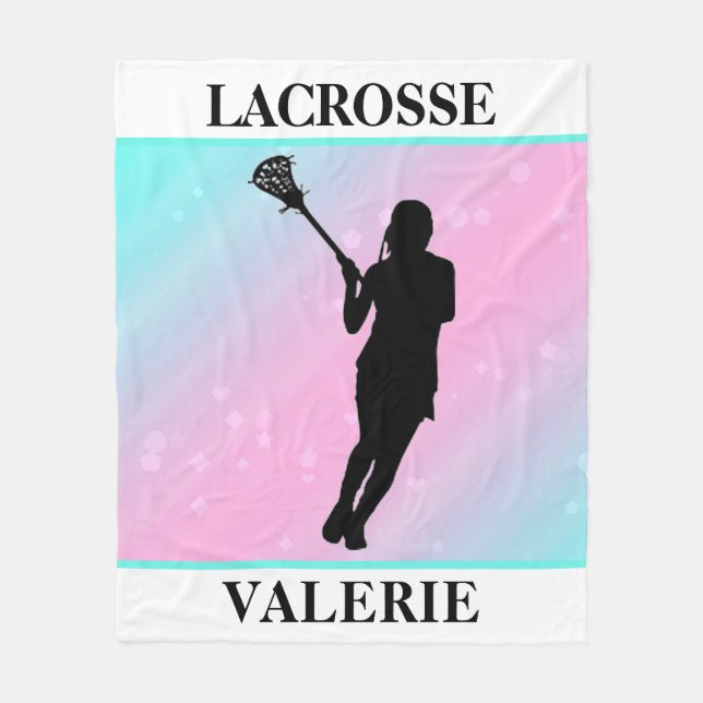 Girls Lacrosse Personalised Pastel Fleece Blanket (Front)