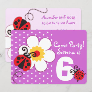 Girls ladybug party purple invitation