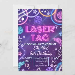 Girls Laser Tag Birthday Party Neon Glow Laser Tag Invitation