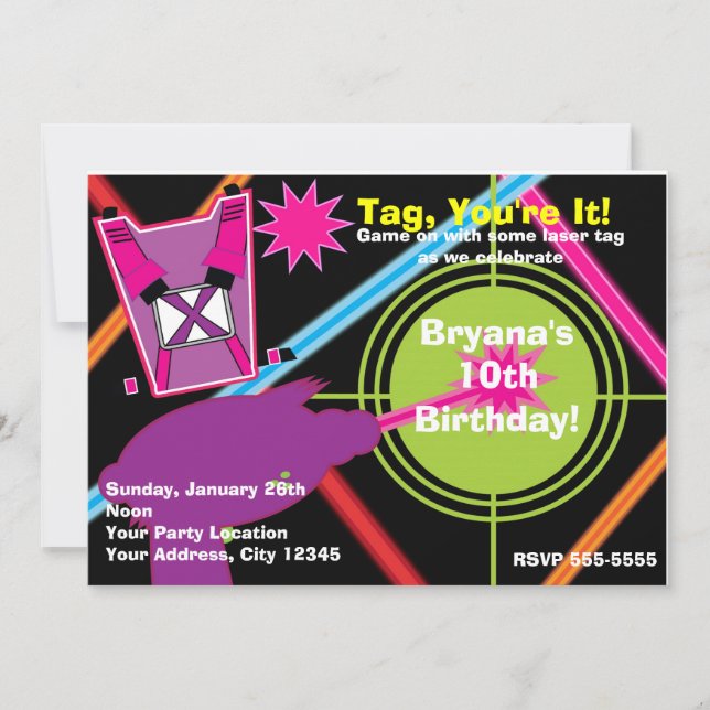 Girls Laser Tag Girl Birthday Party Invitations (Front)