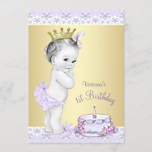 Girls Lavender Gold First Birthday Invitations