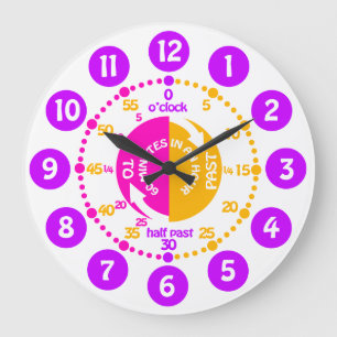Girls learn to tell time pink purple wall clock