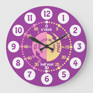 Girls learn to tell time purple wall clock