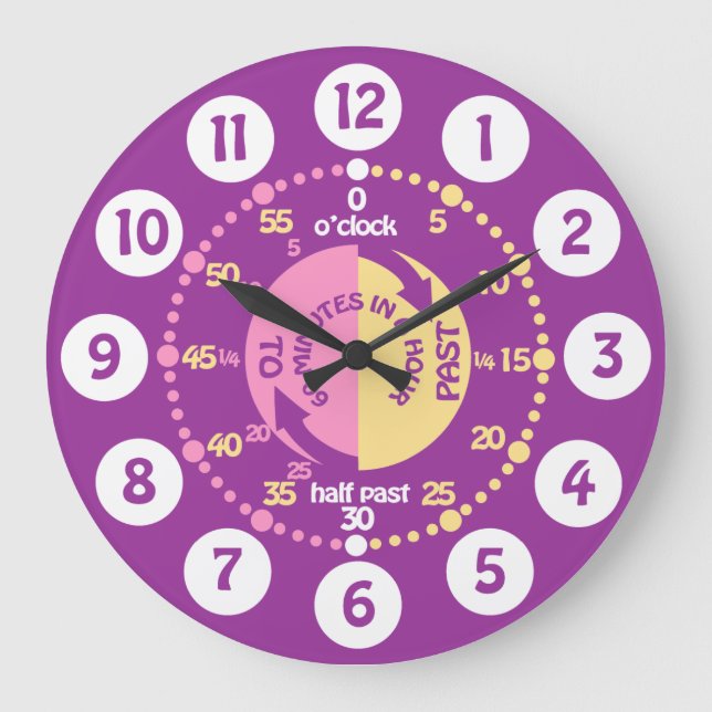 Girls learn to tell time purple wall clock (Front)