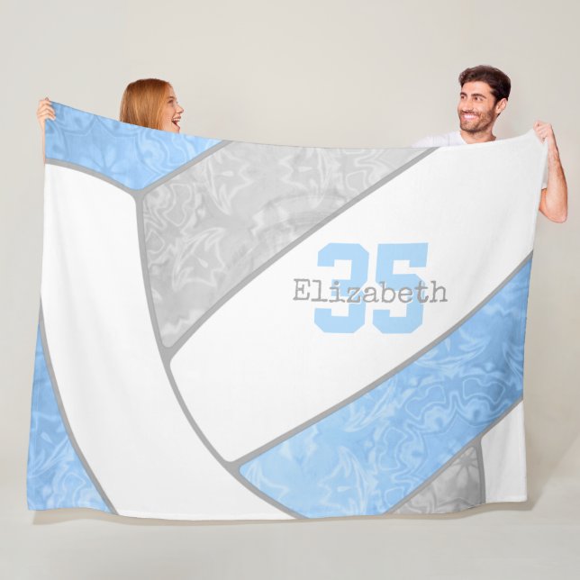 girls light blue grey volleyball  fleece blanket (In Situ)