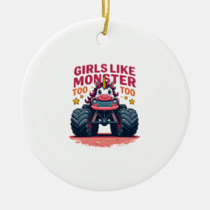 Girls Like Monster Trucks Too Vintage Unicorn Mons Ceramic Tree Decoration