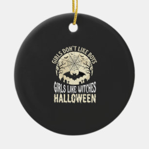 Girls Like Witches Halloween Bat Design_1 Ceramic Tree Decoration