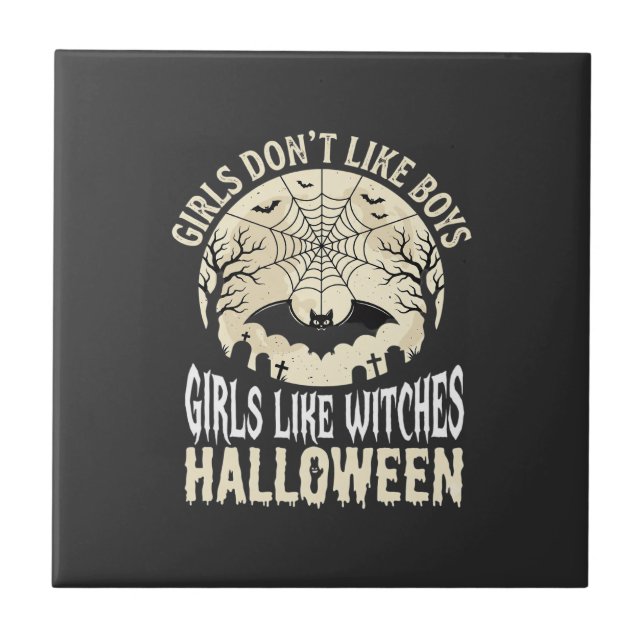 Girls Like Witches Halloween Bat Design_1 Tile (Front)