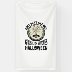 Girls Like Witches Halloween Vintage Vector Design Banner